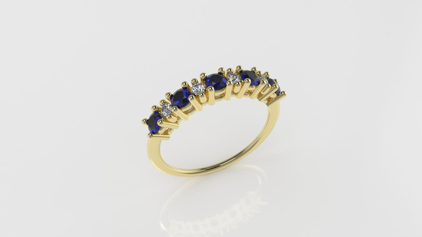 14K Ring with 5 SAPPHIRE and 4 DIAMONDS VS1, Setting Prong