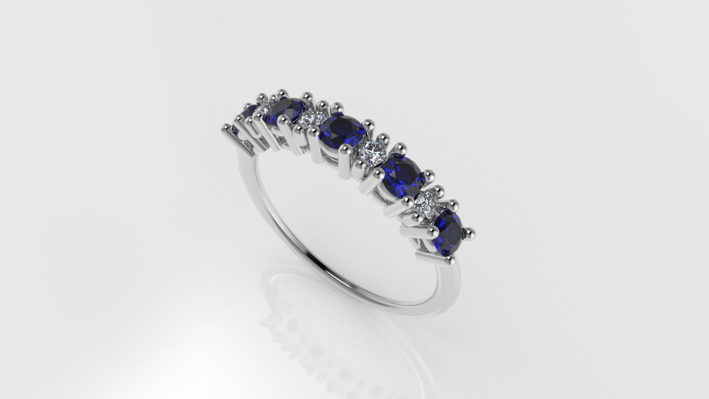 14K Ring with 5 SAPPHIRE and 4 DIAMONDS VS1, Setting Prong