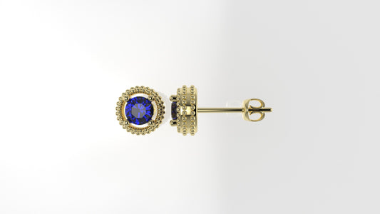 Gold Earrings with 2 SAPPHIRE 4.00mm each, "Stt: Prong" "FILIGREE" "Stones Round"