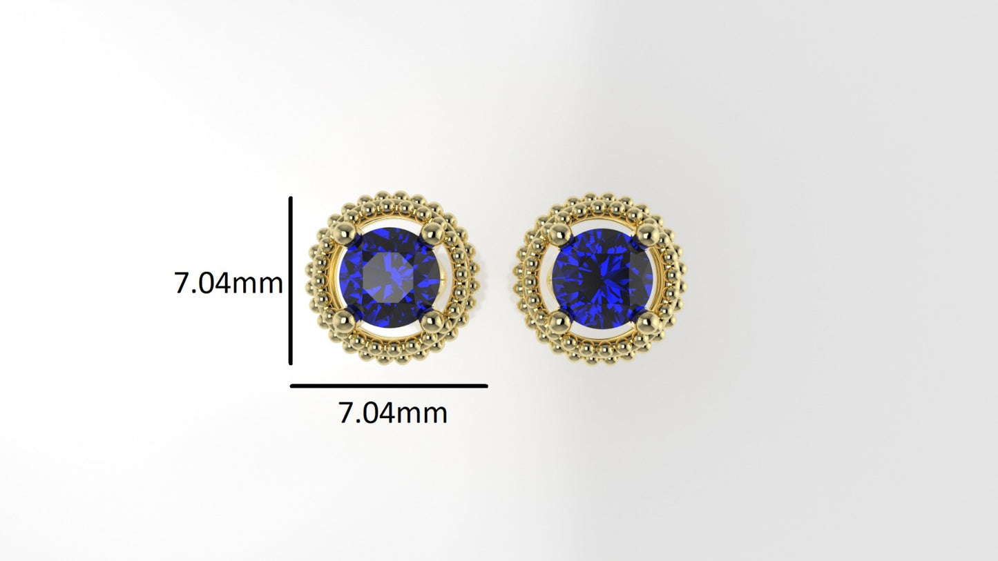 Gold Earrings with 2 SAPPHIRE 4.00mm each, "Stt: Prong" "FILIGREE" "Stones Round"