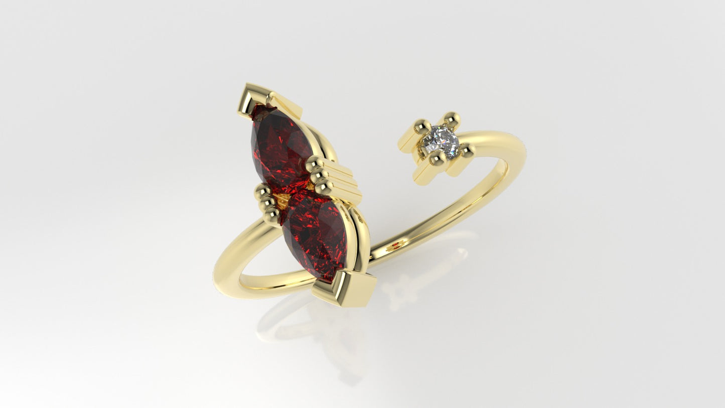 14K Band Ring with 2 RUBY and 1 DIAMOND VS1