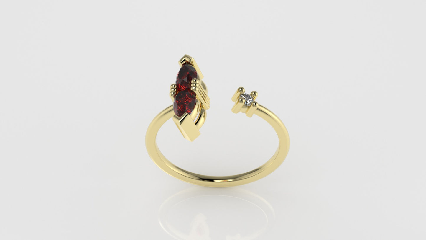 14K Band Ring with 2 RUBY and 1 DIAMOND VS1