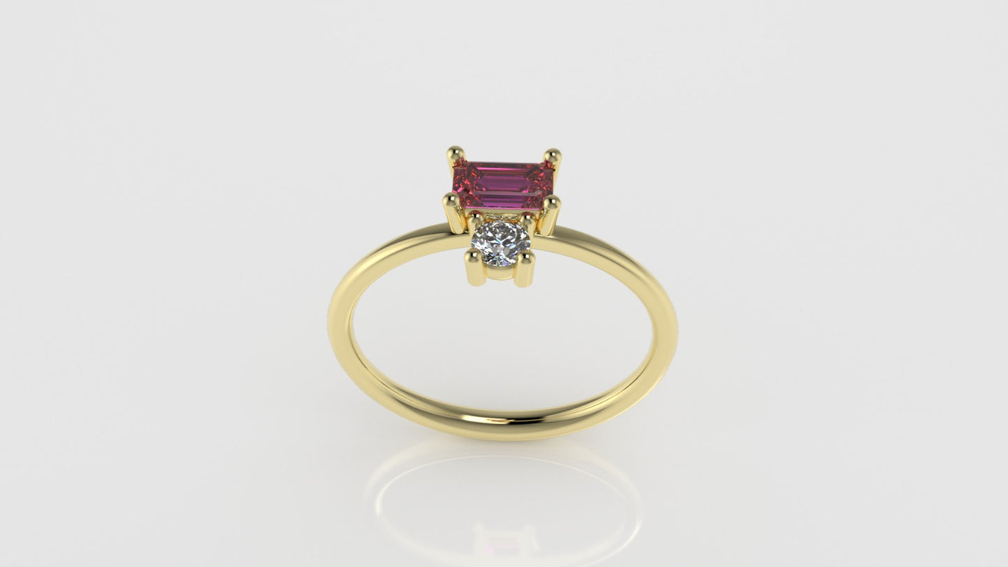 14K Engagement Ring with 1 TOURMALINE and 1 DIAMOND VS1, Setting Prong