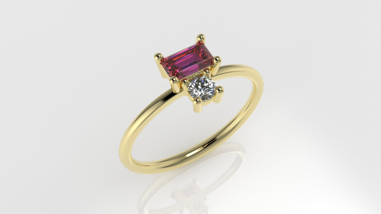 14K Engagement Ring with 1 TOURMALINE and 1 DIAMOND VS1, Setting Prong