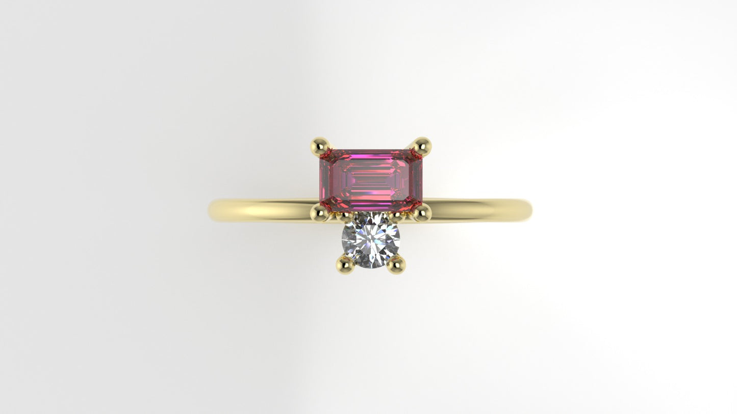 14K Engagement Ring with 1 TOURMALINE and 1 DIAMOND VS1, Setting Prong