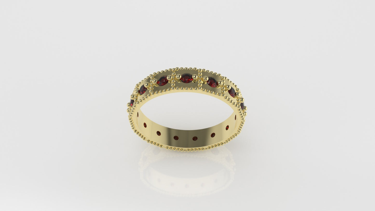 14K Ring with 15 RUBY, stt 2 Prong, Filigree