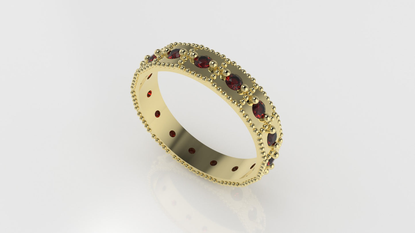 14K Ring with 15 RUBY, stt 2 Prong, Filigree