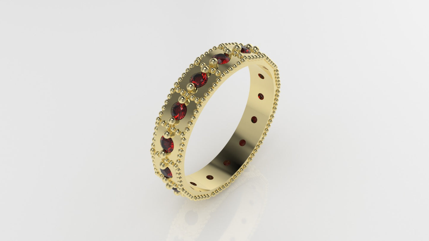 14K Ring with 15 RUBY, stt 2 Prong, Filigree