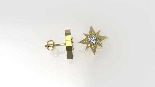 14K Push Back Earrings with 2 DIAMONDS 6.5mm VS1 each, "star" "stt: 4 prongs"