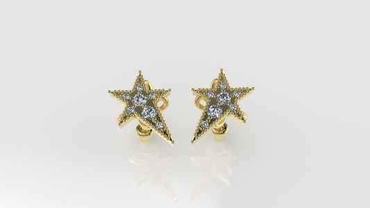 14k Yellow Gold Earrings with 14 DIAMONDS VS1, "STT: Prong" "FILIGREE" "STAR"