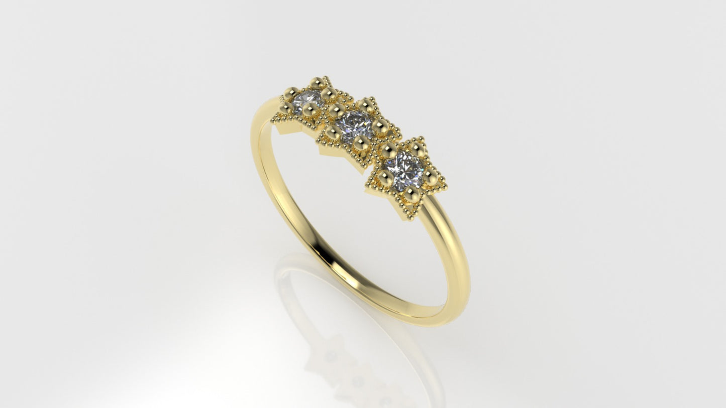 14K Engagement Ring with 3 MOISSANITE VS1, "3 Stars" "Setting 5 Prong" "Filigree"