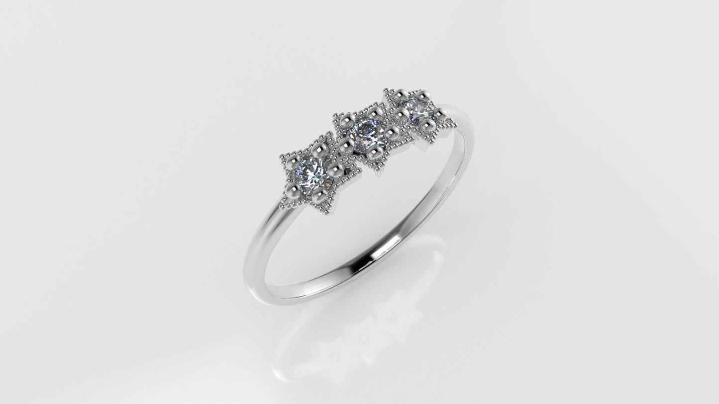 14K Engagement Ring with 3 MOISSANITE VS1, "3 Stars" "Setting 5 Prong" "Filigree"