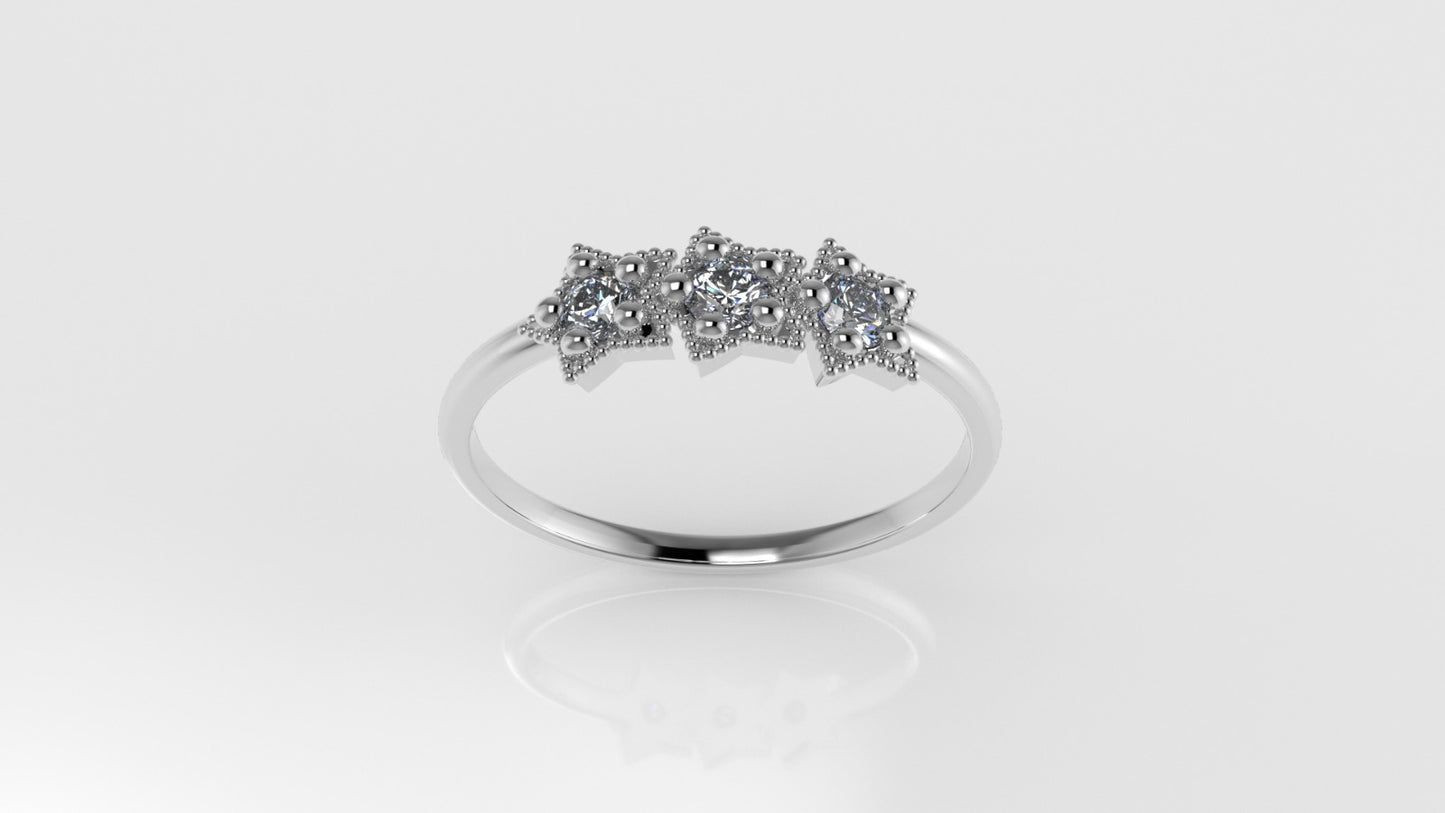 14K Engagement Ring with 3 MOISSANITE VS1, "3 Stars" "Setting 5 Prong" "Filigree"