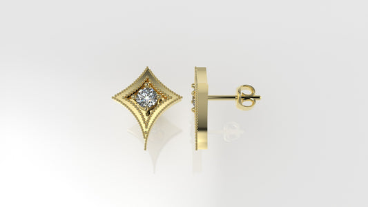 14K Gold Earrings with 2 DIAMONDS 4mm VS1 each , it is for daily use, "star with 4 point" "FILIGREE" "STT: 4 prong"