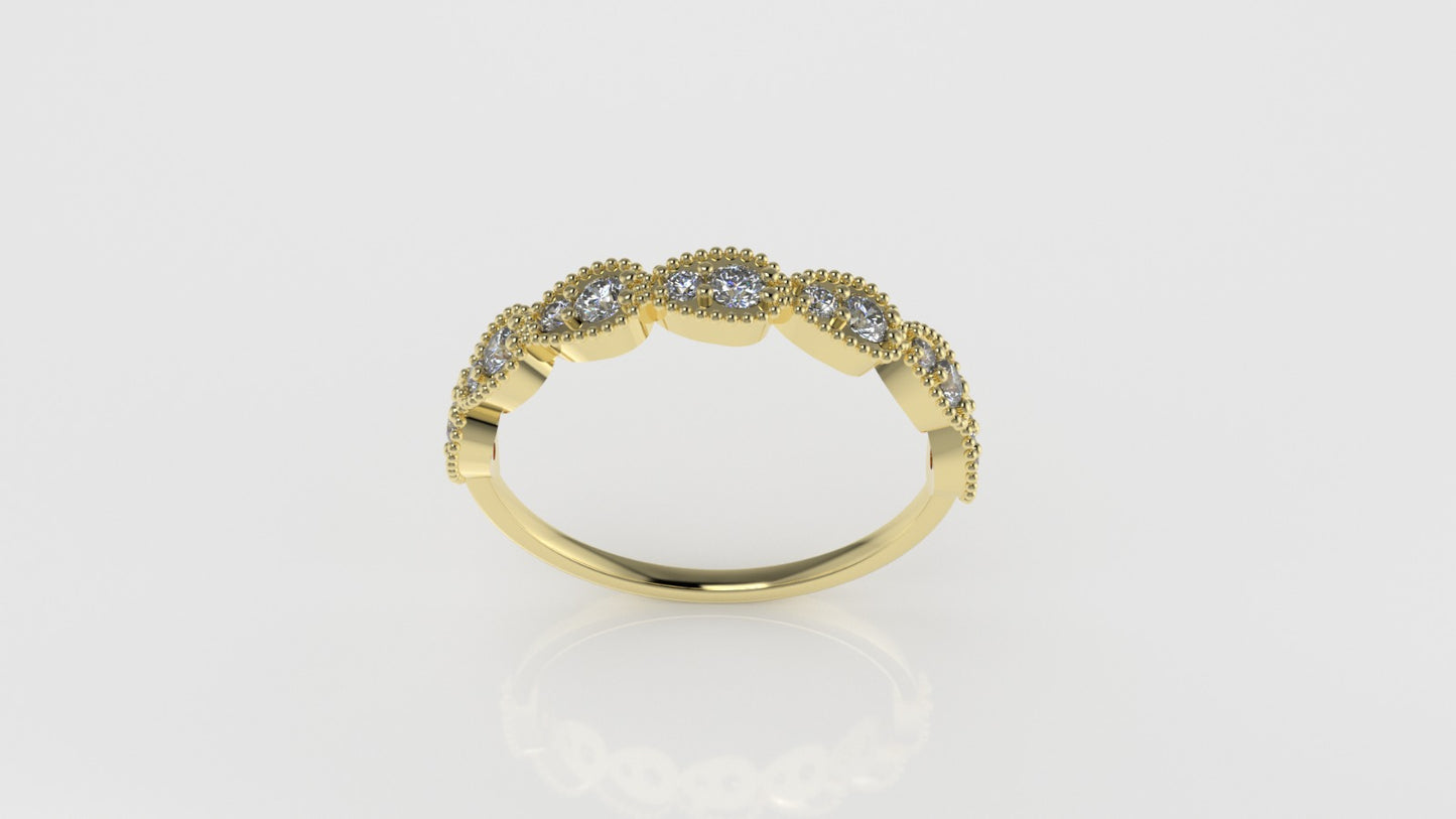 14K Band Ring with 14 DIAMONDS VS1 "FILIGREE", it is for any occasion, "Shape Pear with stt Prong"