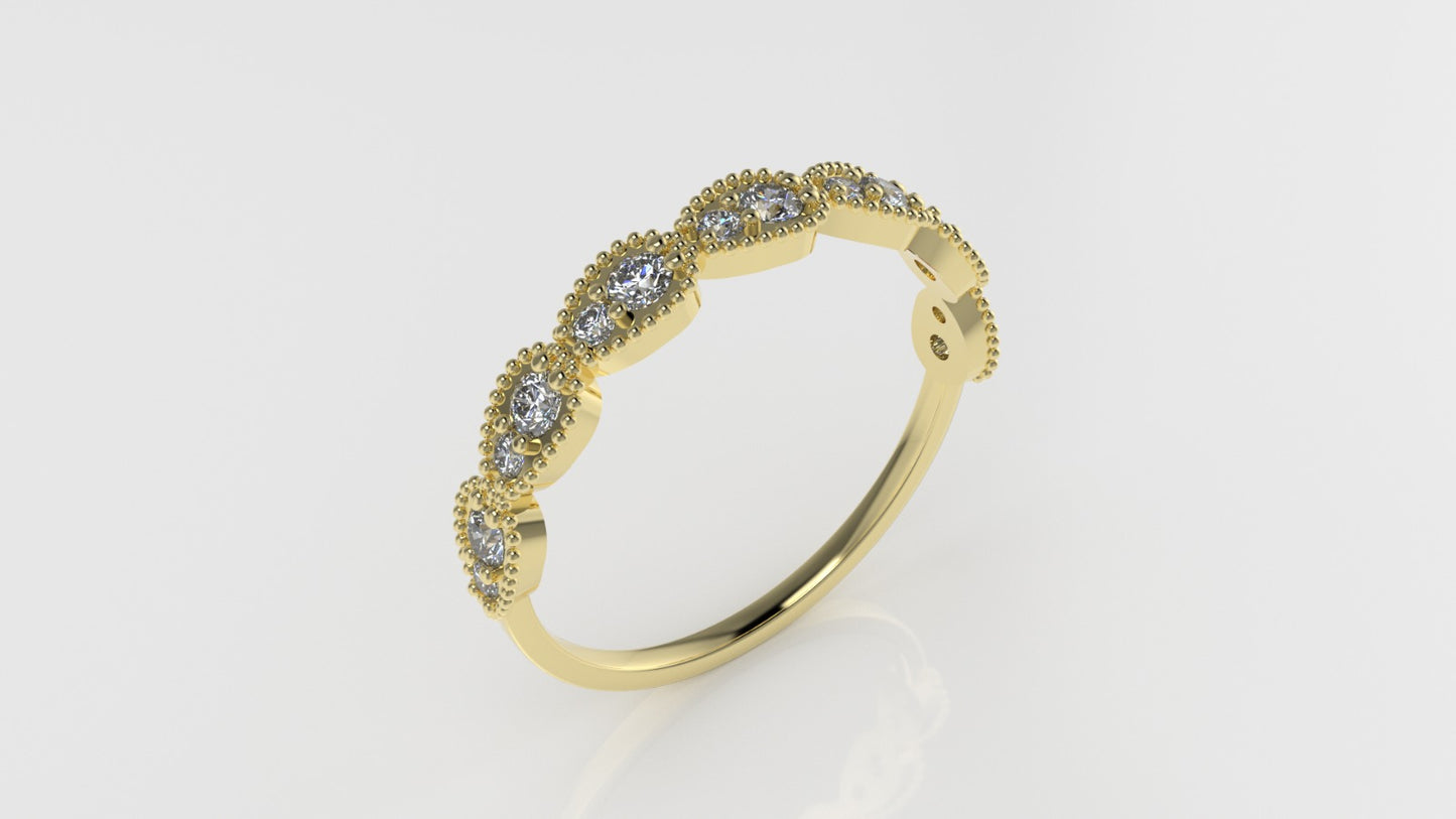 14K Band Ring with 14 DIAMONDS VS1 "FILIGREE", it is for any occasion, "Shape Pear with stt Prong"