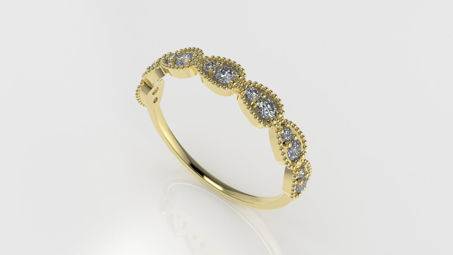 14K Band Ring with 14 DIAMONDS VS1 "FILIGREE", it is for any occasion, "Shape Pear with stt Prong"