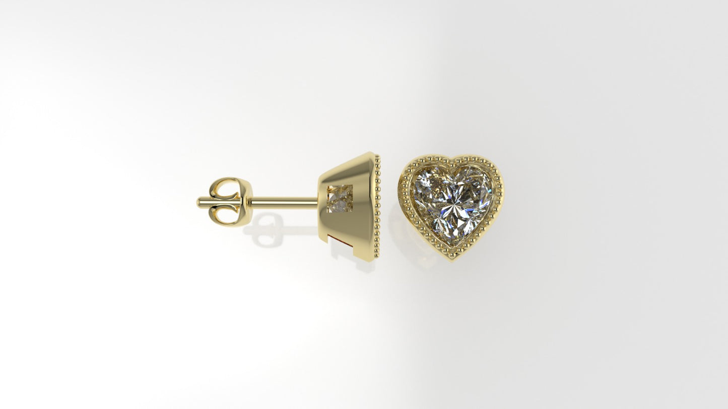 14k Gold Earrings with 2 MOISSANITE VS1 each, "HEART SHAPE" "FILIGREE" "STT: BEZEL"