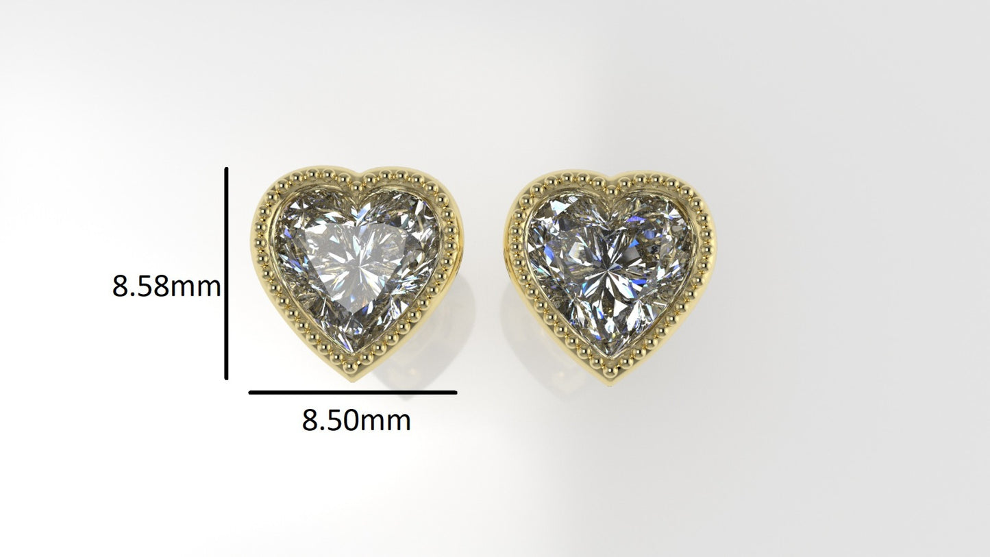 14k Gold Earrings with 2 MOISSANITE VS1 each, "HEART SHAPE" "FILIGREE" "STT: BEZEL"