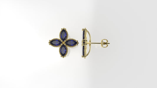 14K Earrings with 8 SAPPHIRE, "STT: Prongs" "FILIGREE"