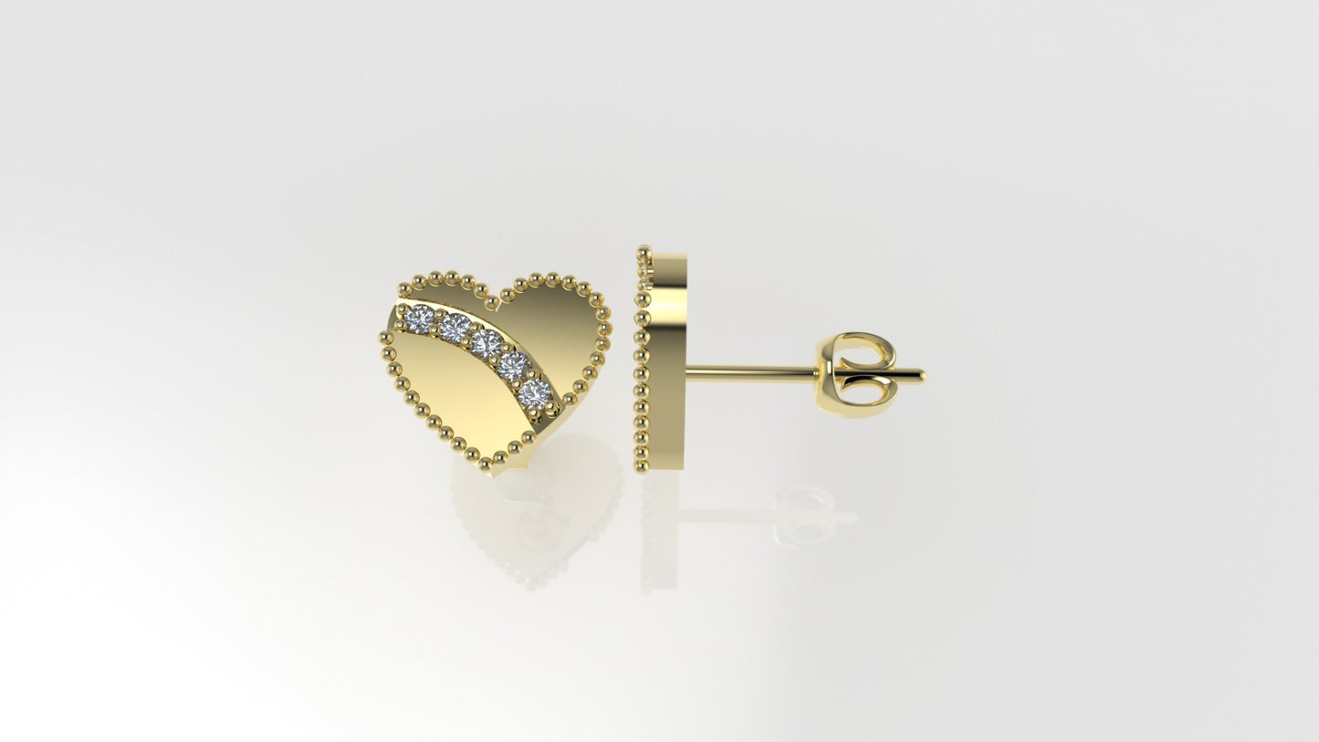 14k Gold Earrings with 10 DIAMONDS 1.2mm VS1 each , it is for daily use, "Hearts" "FILIGREE" "STT: 4 prong" "CUT: Chanel"