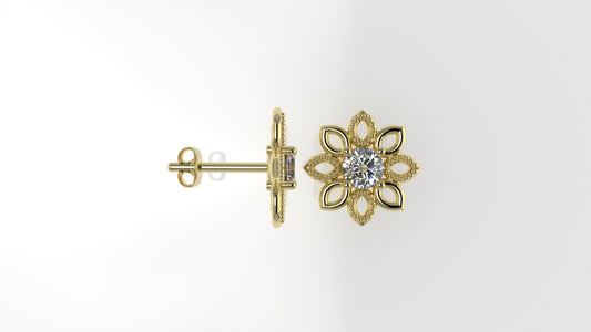 14k Earrings with 2 DIAMONDS 4mm VS1 each, it is for daily use, "Flower with 8 Petals" "STT: 4 prong" "FILIGREE"