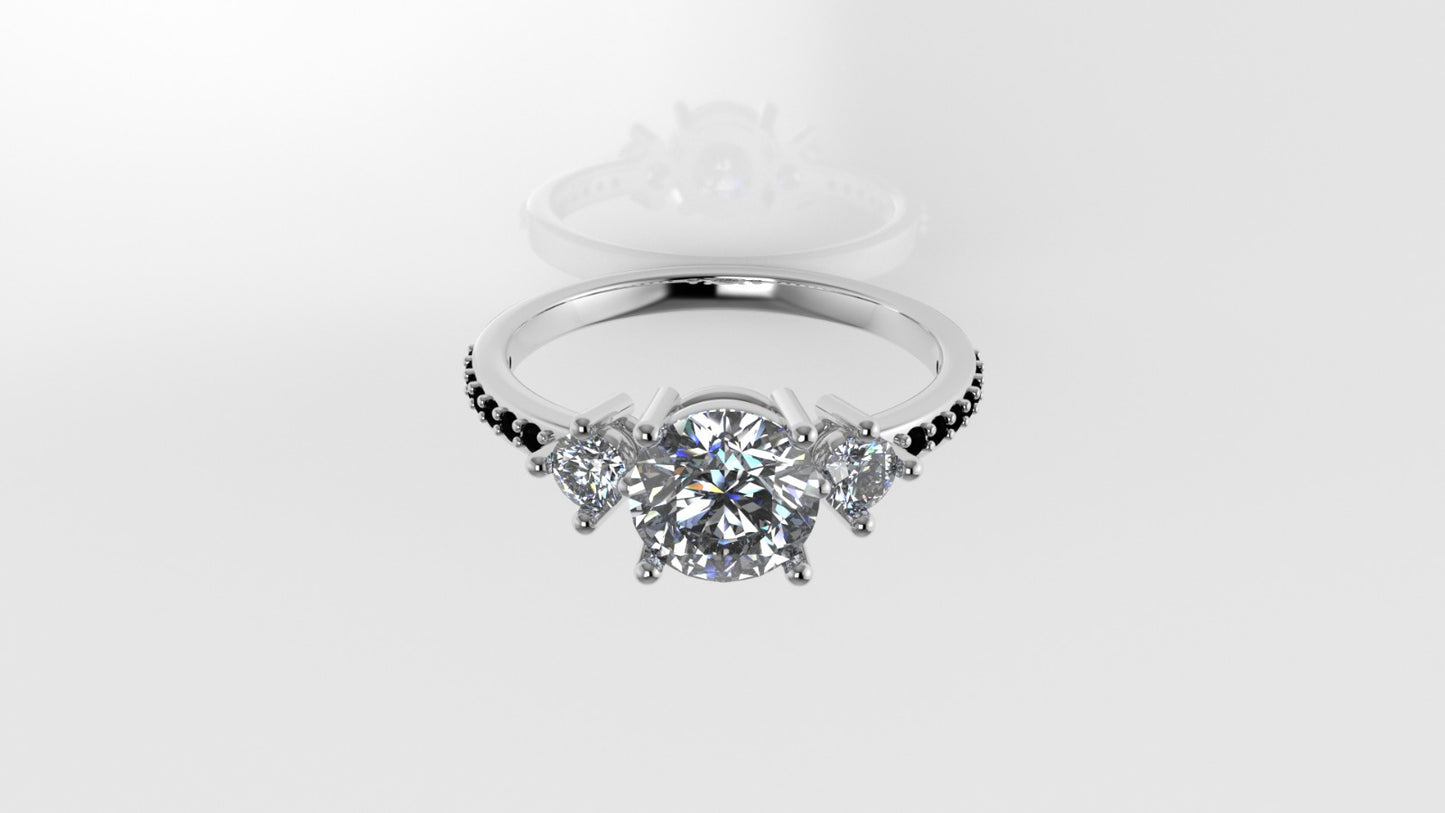 14K Ring with 14 BLACK DIAMONDS, 3 DIAMONDS, "Stt Prong"