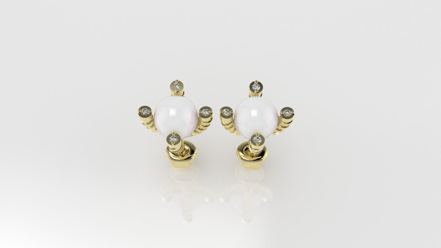 14k Earrings with 2 PEARL 8 DIAMONDS VS1, "STT: 2 prong"