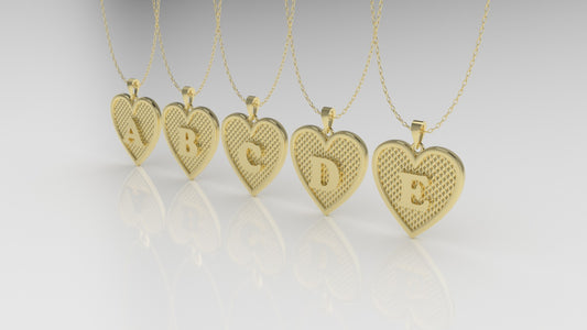 14K Gold Pendant, Alphabet Letters, heart style