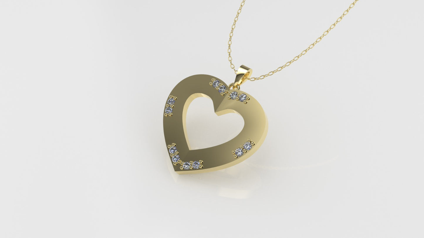 14K Pendant with 12 DIAMONDS VS1, Only Pendant, "STT: Prong" heart style