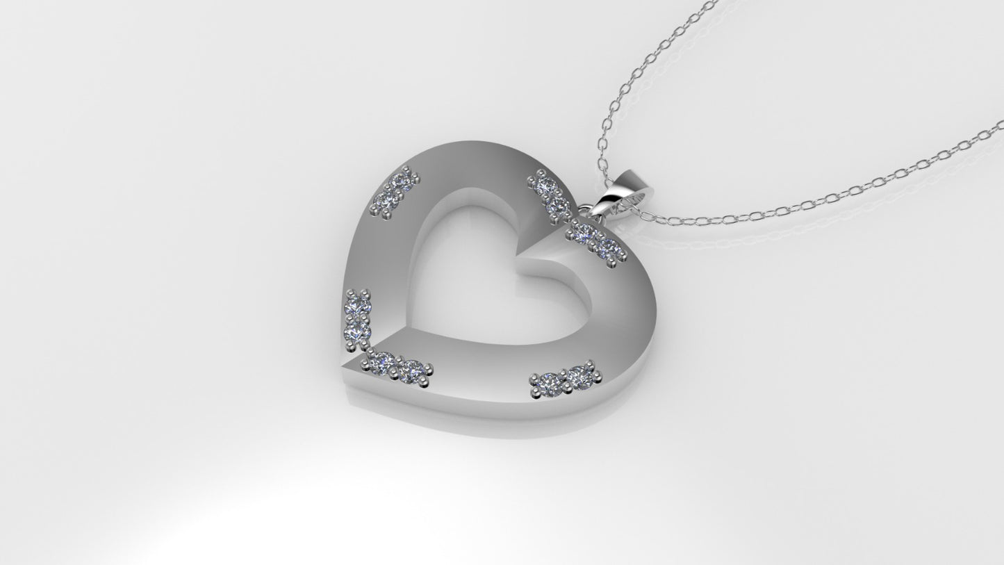 14K Pendant with 12 DIAMONDS VS1, Only Pendant, "STT: Prong" heart style