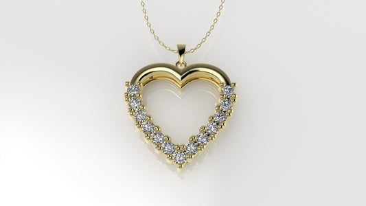 14K Gold Pendant with 13 DIAMONDS VS1, heart style, "STT: Prong"