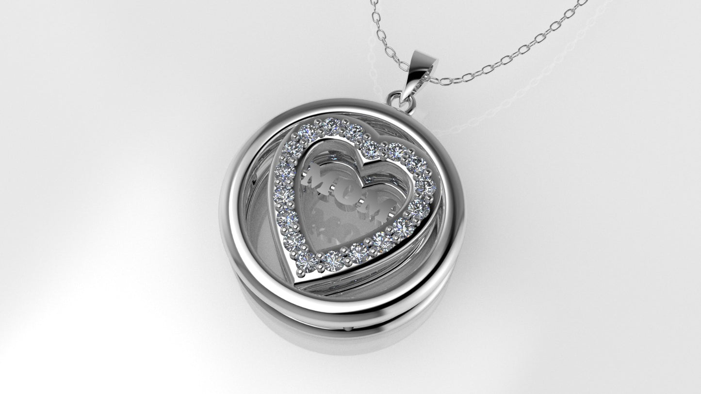14K Pendant with 18 DIAMONDS VS1, Heart and Circle Style, "STT: Prong" "MOM"