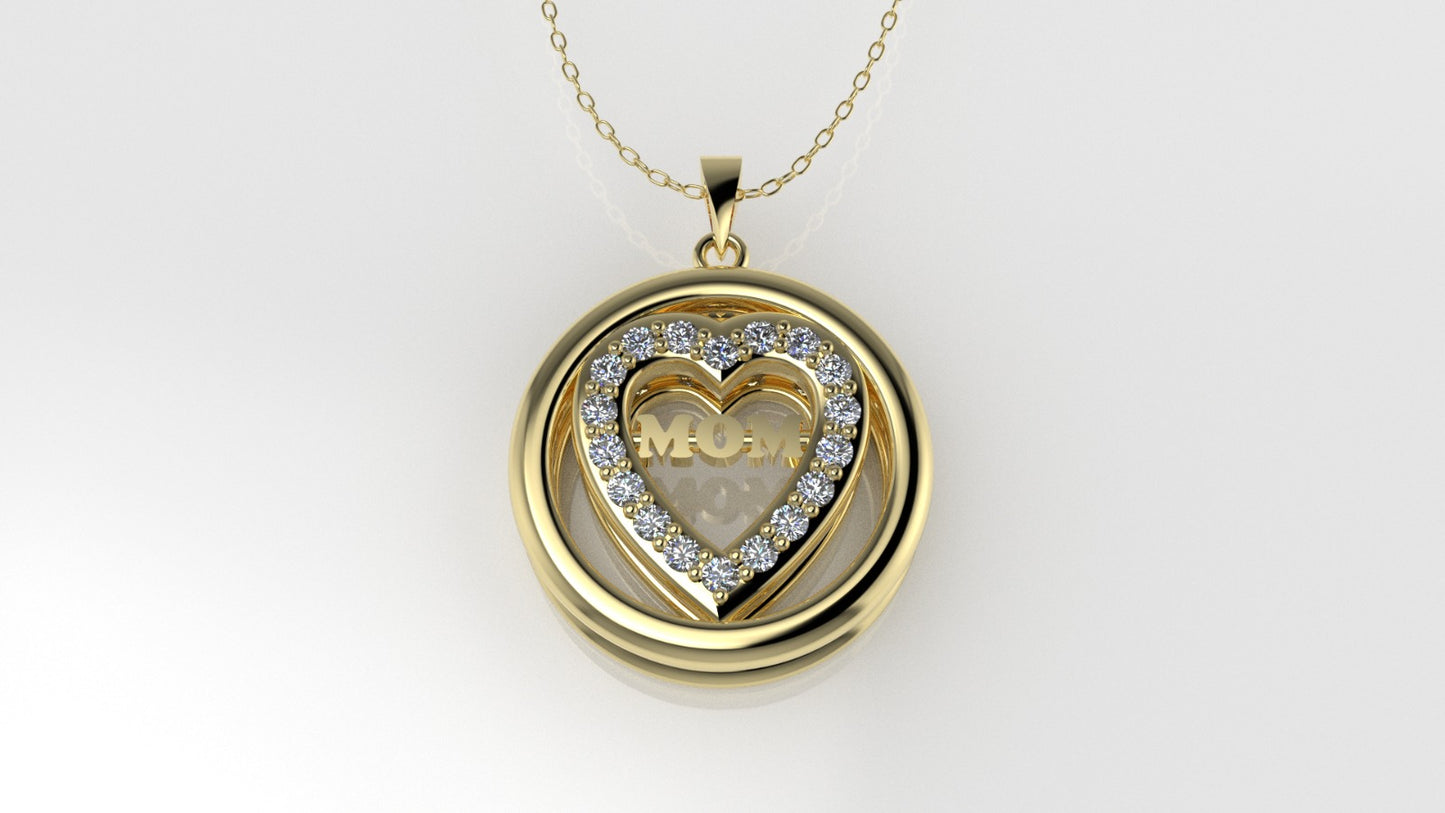 14K Pendant with 18 DIAMONDS VS1, Heart and Circle Style, "STT: Prong" "MOM"