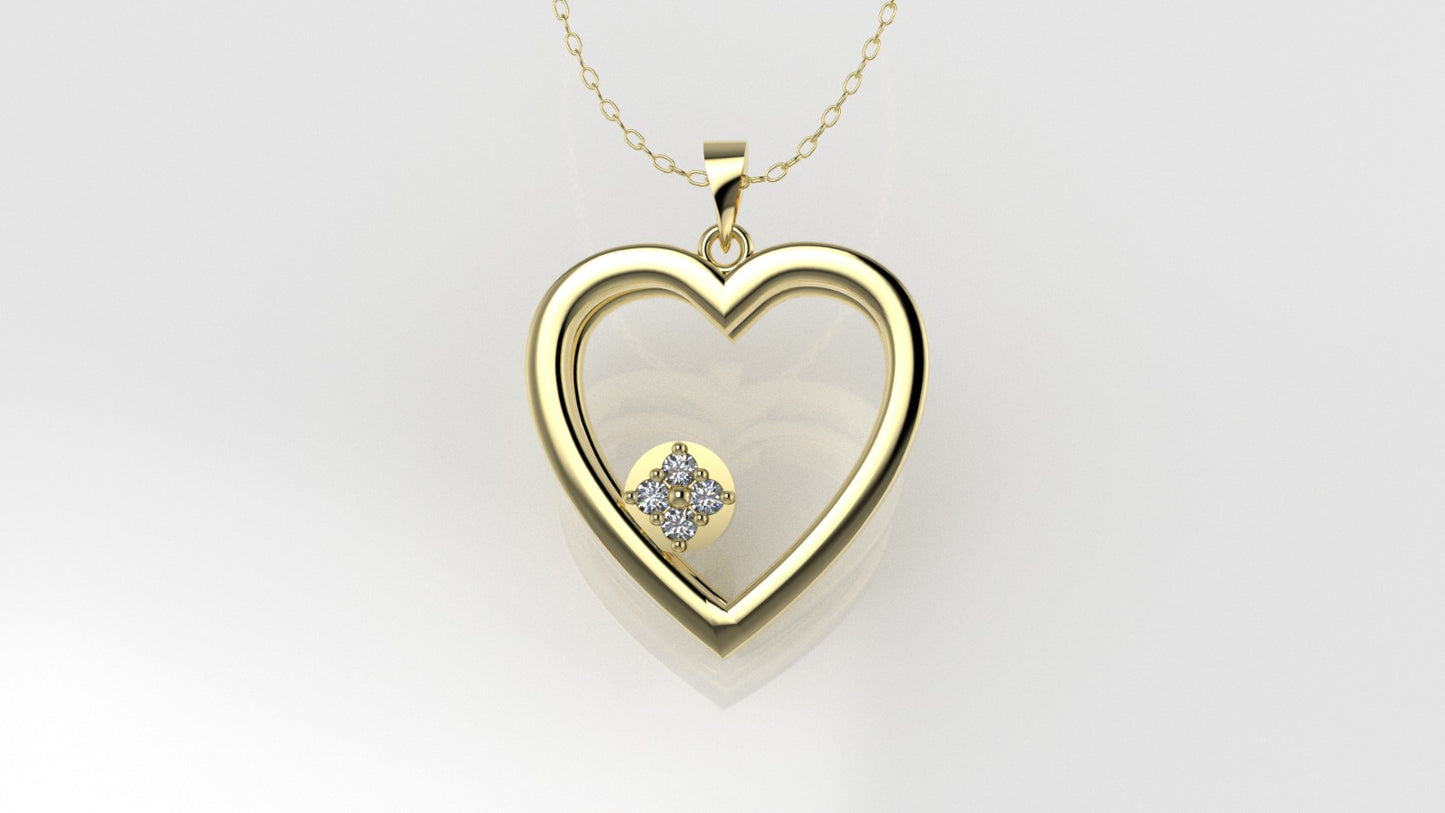 14K Gold Pendant with 4 DIAMONDS VS1, Only Pendant, "STT: Prong" heart style