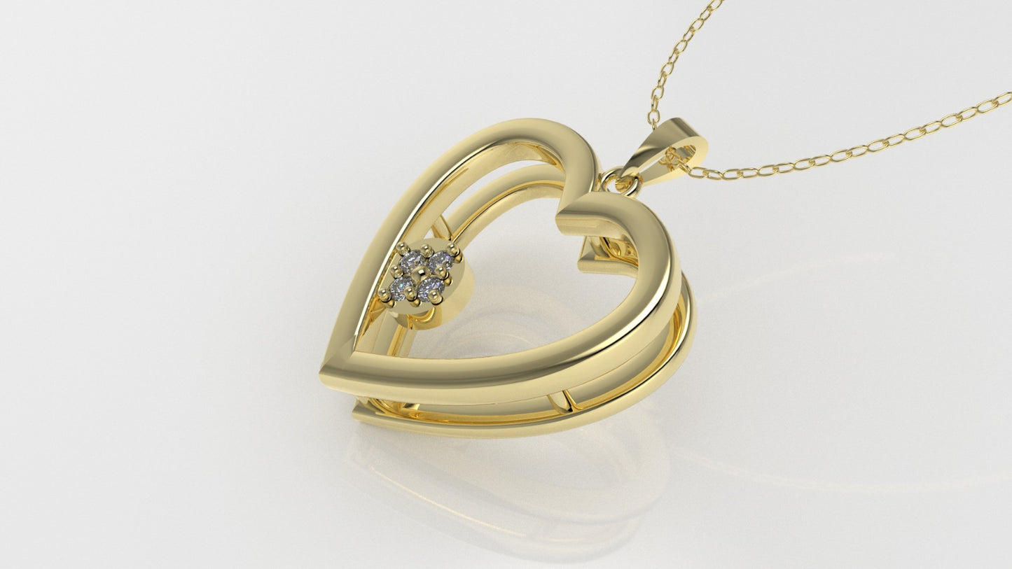 14K Gold Pendant with 4 DIAMONDS VS1, Only Pendant, "STT: Prong" heart style
