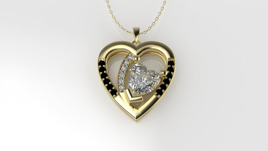 14K Gold Pendant with 19 Stones, "STT: Prong" heart style, Cut: Chanel