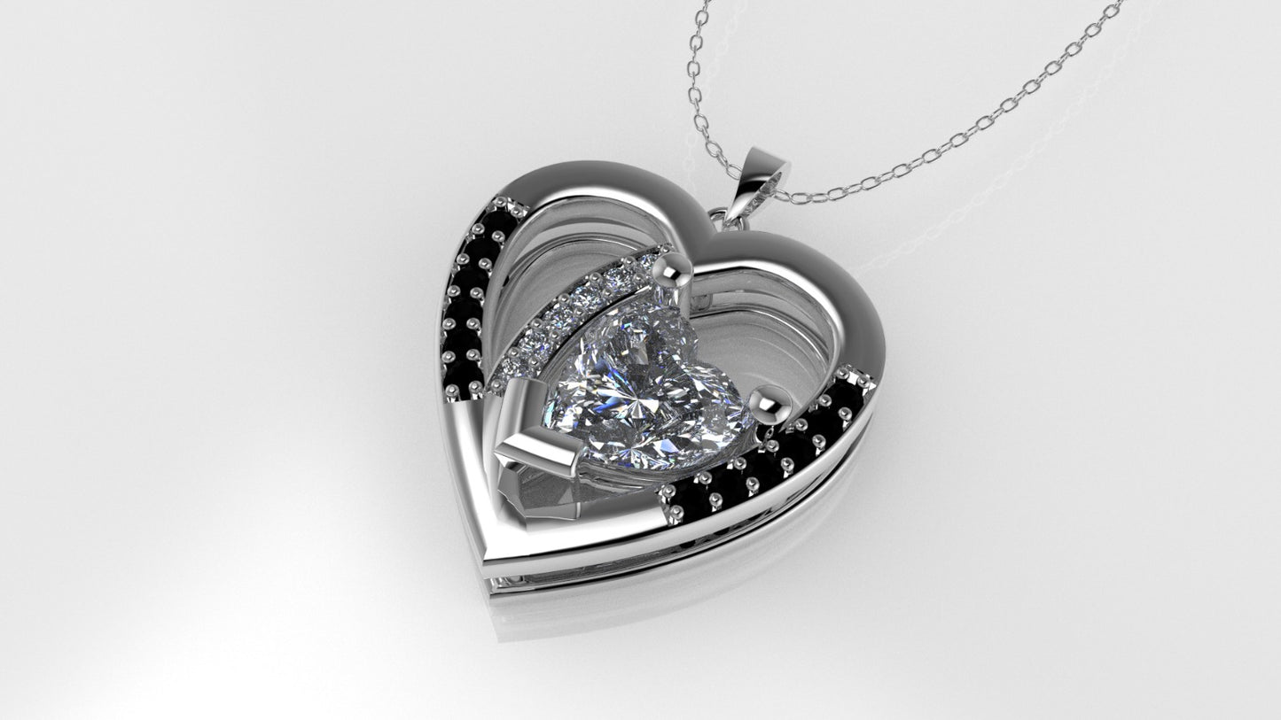 14K Gold Pendant with 19 Stones, "STT: Prong" heart style, Cut: Chanel