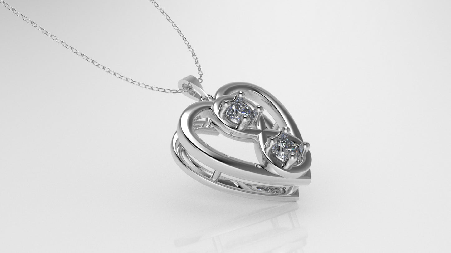 14K Gold Pendant with 2 Diamonds, "STT: Prong" heart style