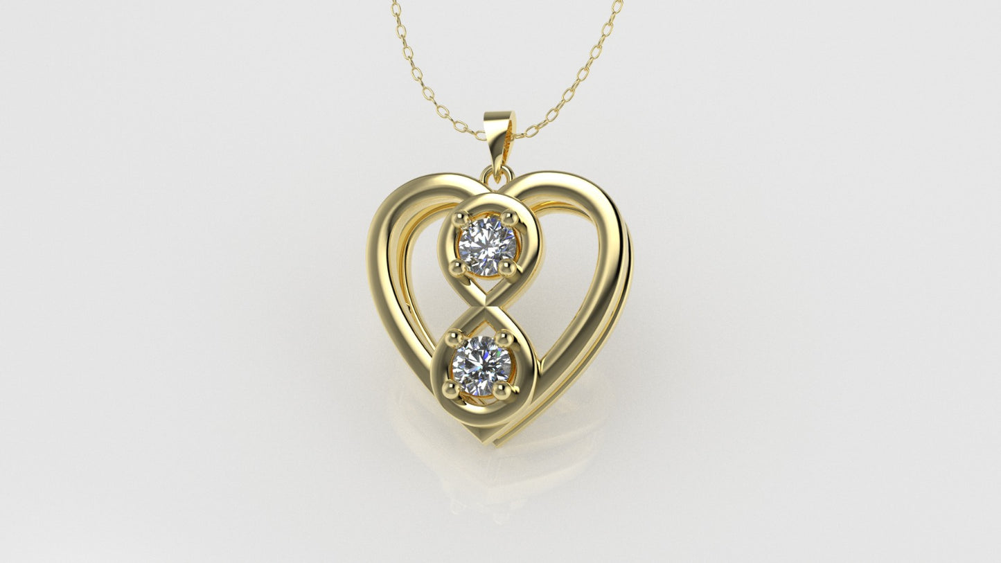 14K Gold Pendant with 2 Diamonds, "STT: Prong" heart style