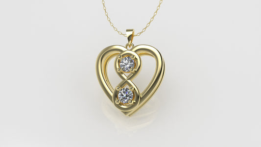 14K Gold Pendant with 2 Diamonds, "STT: Prong" heart style