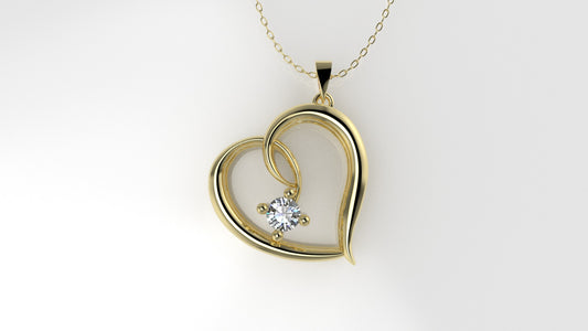 14K Gold Pendant with 1 DIAMOND VS1, "STT: Prong", Heart Style