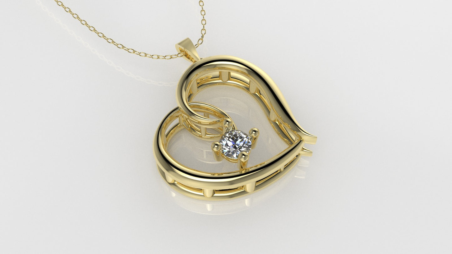 14K Gold Pendant with 1 DIAMOND VS1, "STT: Prong", Heart Style