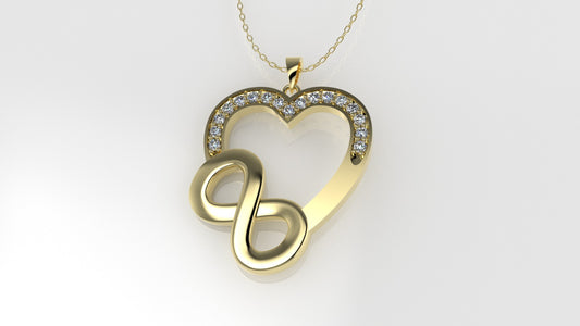 14K Pendant with 17 Diamond, "STT: Prong" heart style "Cut Chanel"