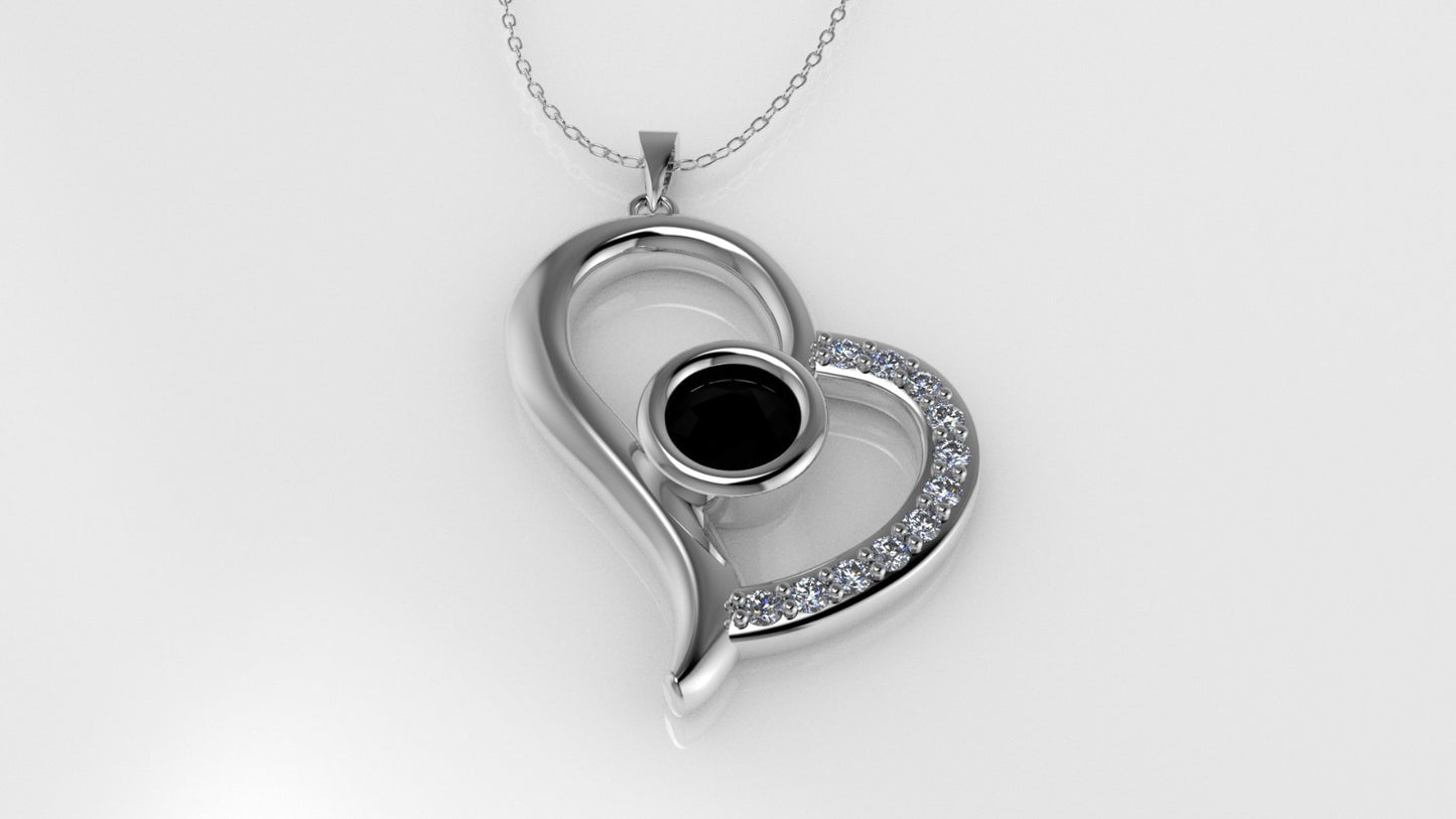 14K Pendant with 12 Diamonds, "STT: Prong and Bezel" heart style