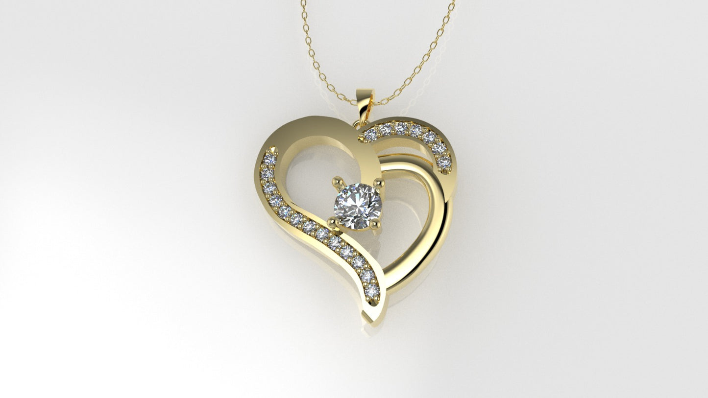 14K Pendant with 21 Diamonds, "STT: Prong" heart style, Cut Chanel