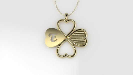 14K Gold Pendant, Style heart with letter