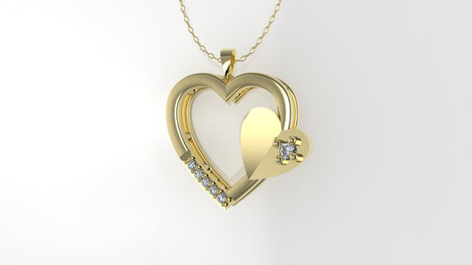 14K Pendant with 6 Diamonds, "STT: Prong" heart style, Cut: Chanel