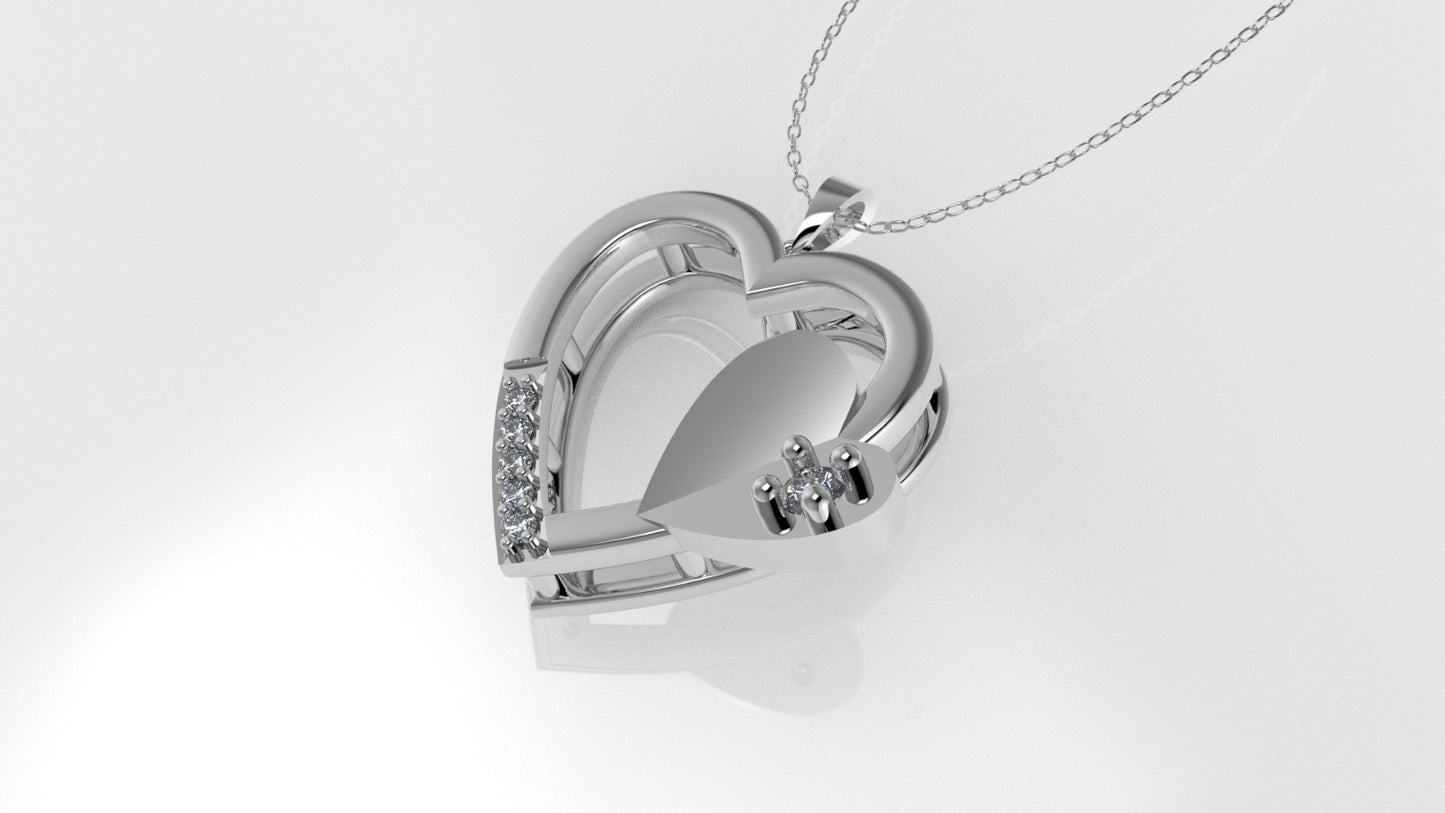 14K Pendant with 6 Diamonds, "STT: Prong" heart style, Cut: Chanel