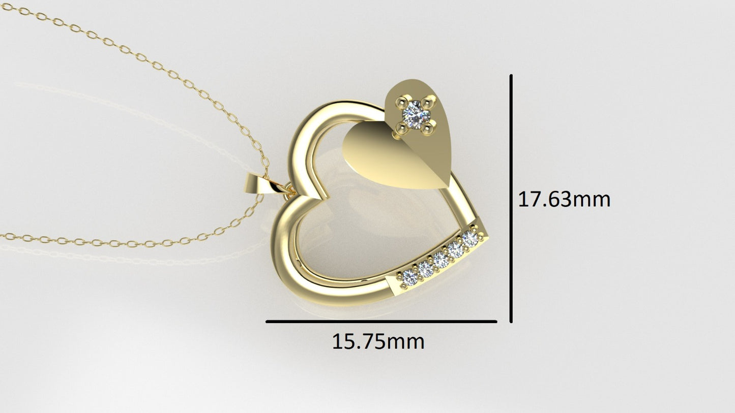 14K Pendant with 6 Diamonds, "STT: Prong" heart style, Cut: Chanel